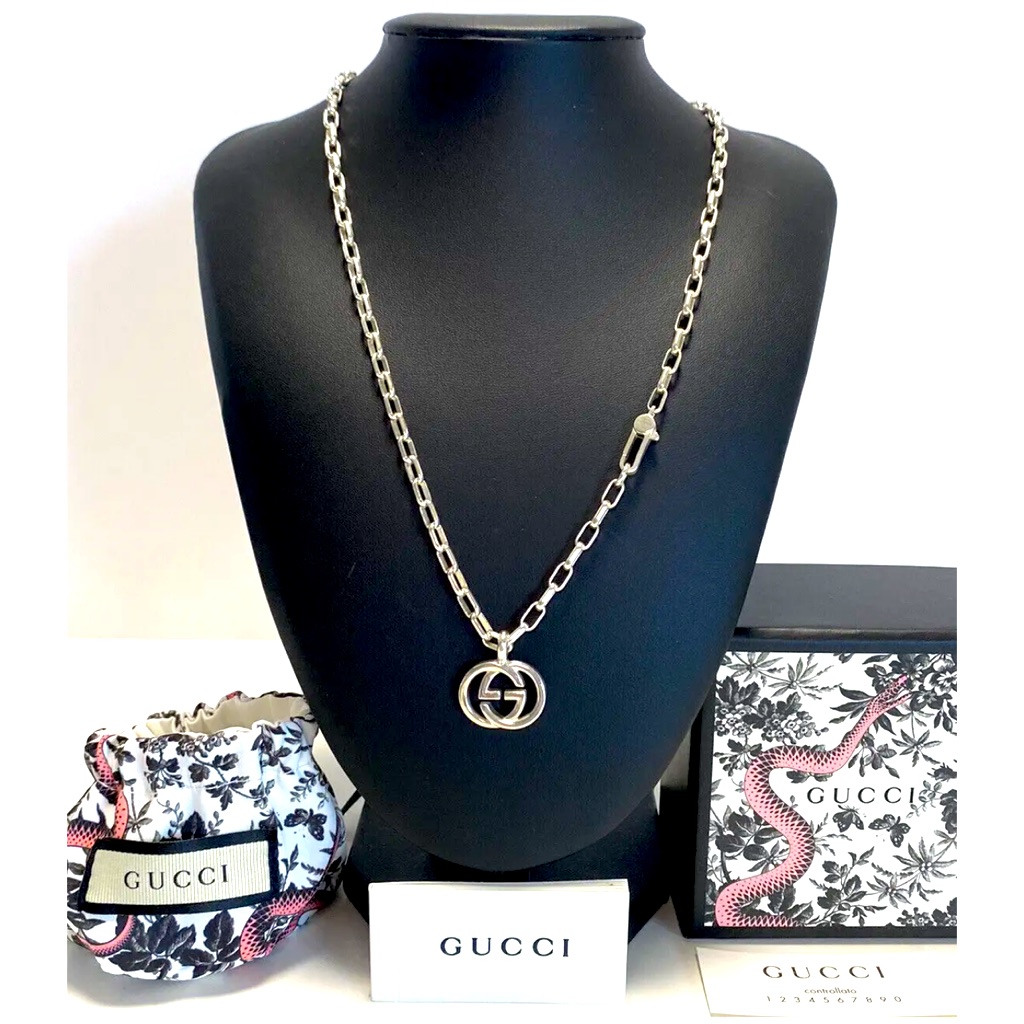 Luxury 50cm Sterling Silver Gucci Necklace With Statement Double Ggs 574$